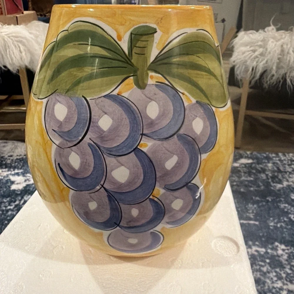 Vtg Pier‎ 1 Hand Painted Ceramic Vase Grapes Made In Portugal 8